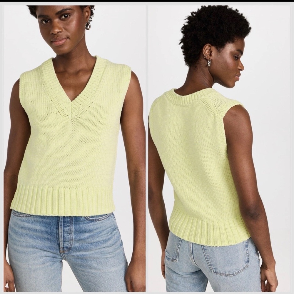 White + Warren Pale Yellow V-Neck Knit Sleeveless Sweater Vest